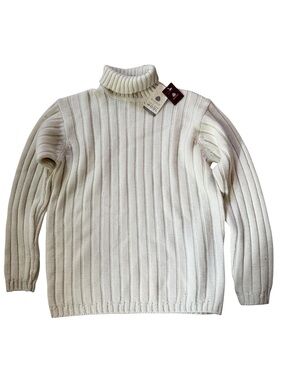 Burton Men's Cream Cable Rib Knit Turtleneck Wool Sweater Size Medium